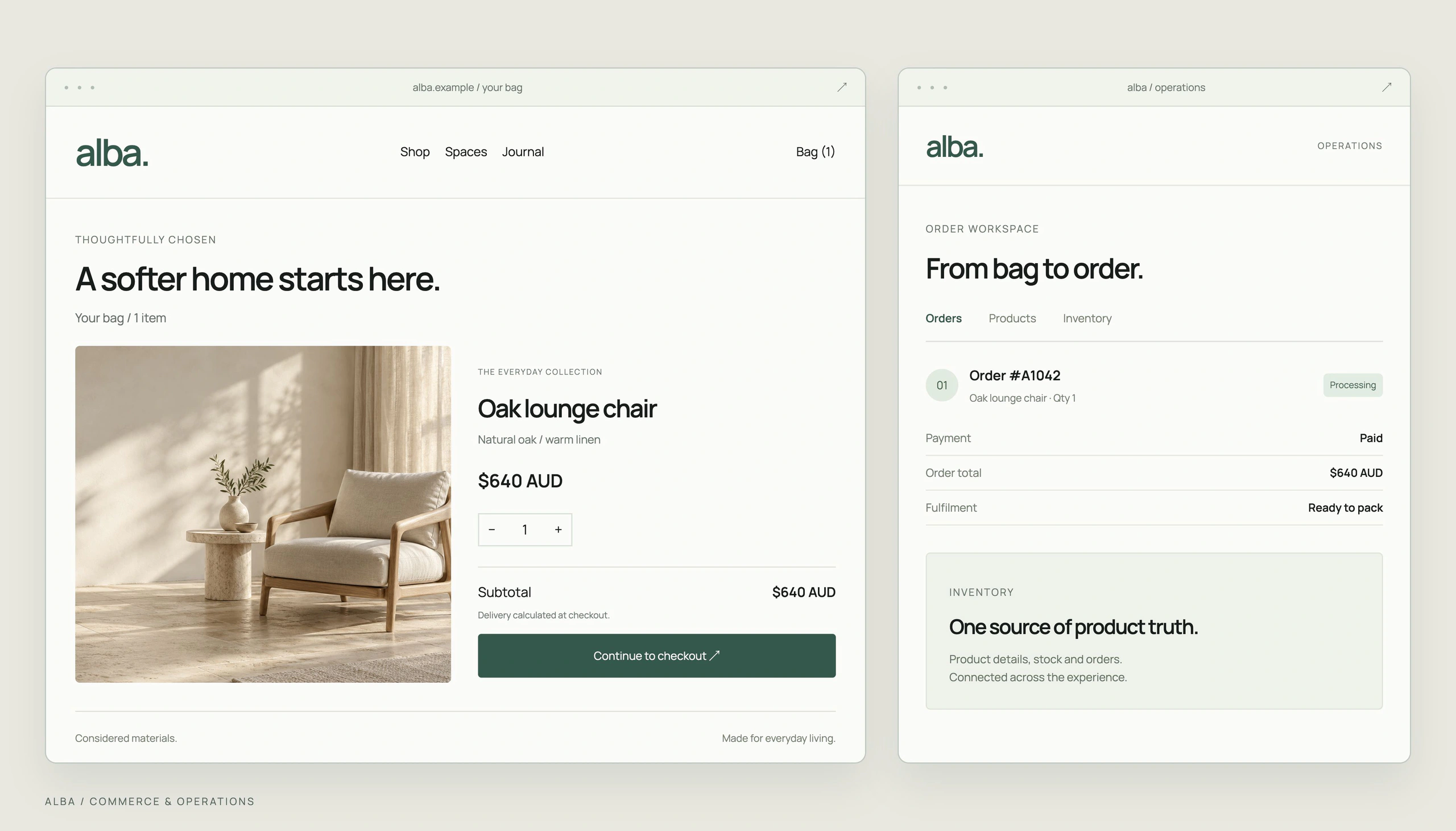 ALBA concept: a shopping bag and an order management workspace for the same furniture product